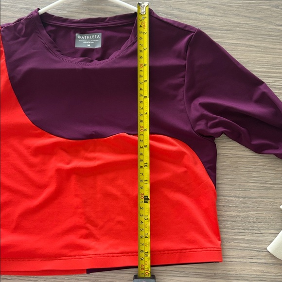Athleta Colorblock Cropped Athletic Top Burgundy Orange Short Sleeve Size M - Picture 6 of 7